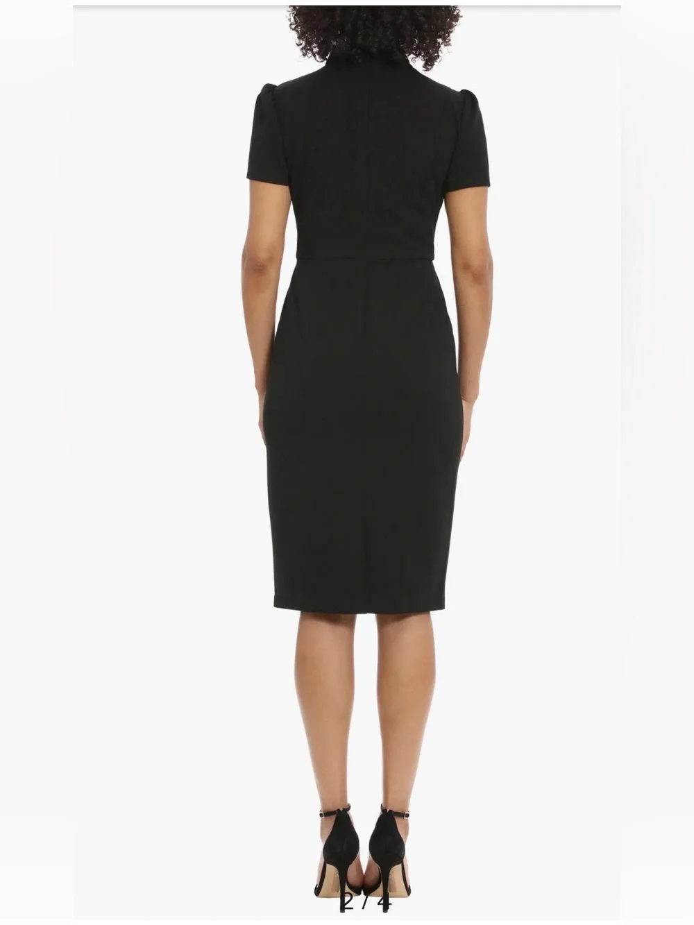 Maggy London Black Midi Tie-Neck Sheath Dress - Picture 2 of 5